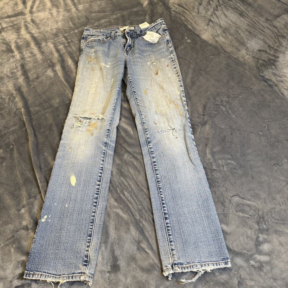 Levis 505 Women Denim Jeans Sz 14 Distressed Paint Splatter Y2K style Retro